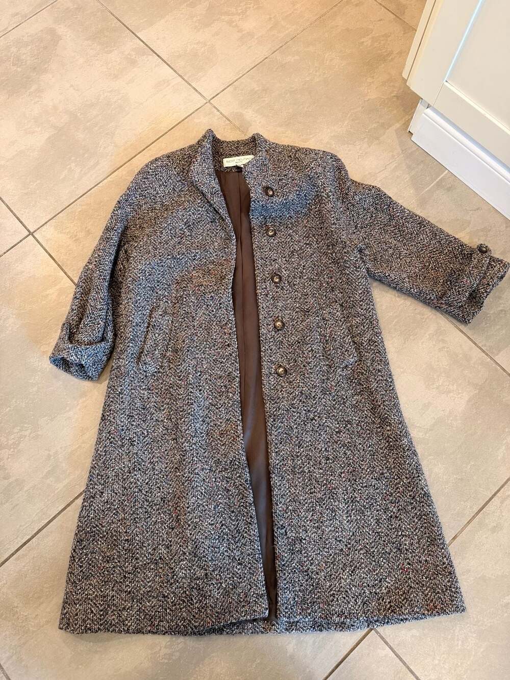 Bert Newman Petite Vintage Multi-Color Flecked Tweed Long Coat Size 10